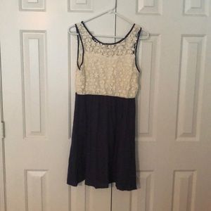 Sleeveless Blue and Cream Dress